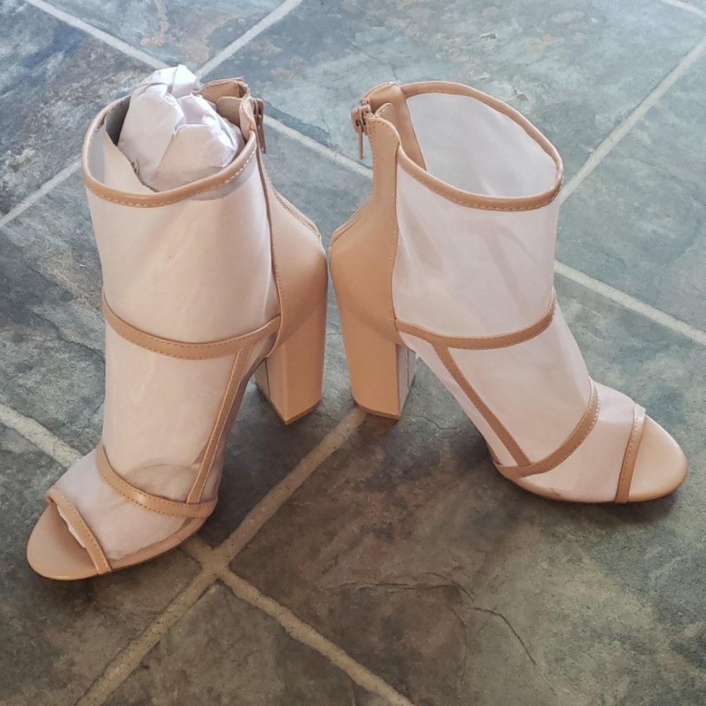 Women Peep Toe Platform Block Heel Ankle Boots